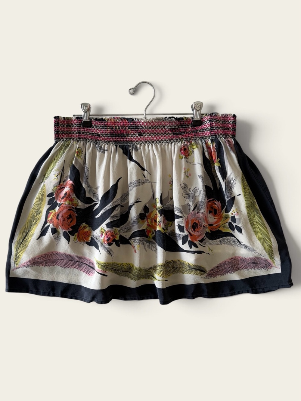 Silk Kimchi Blue Floral Panel Mini Skirt - Cream, Black & Pink